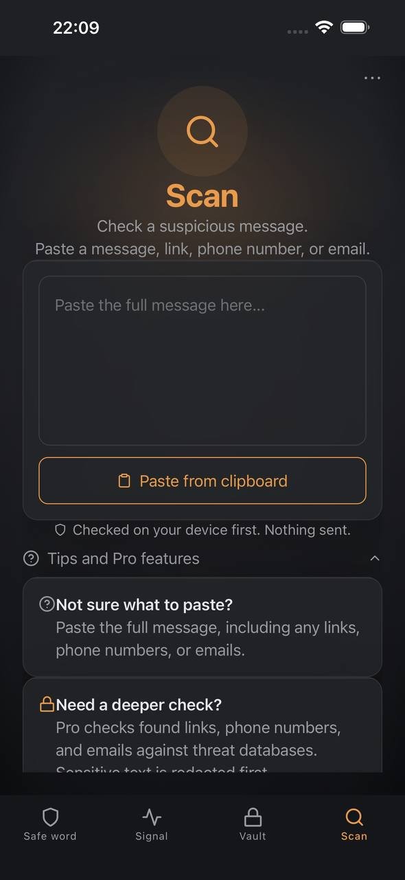 Scam check — dark